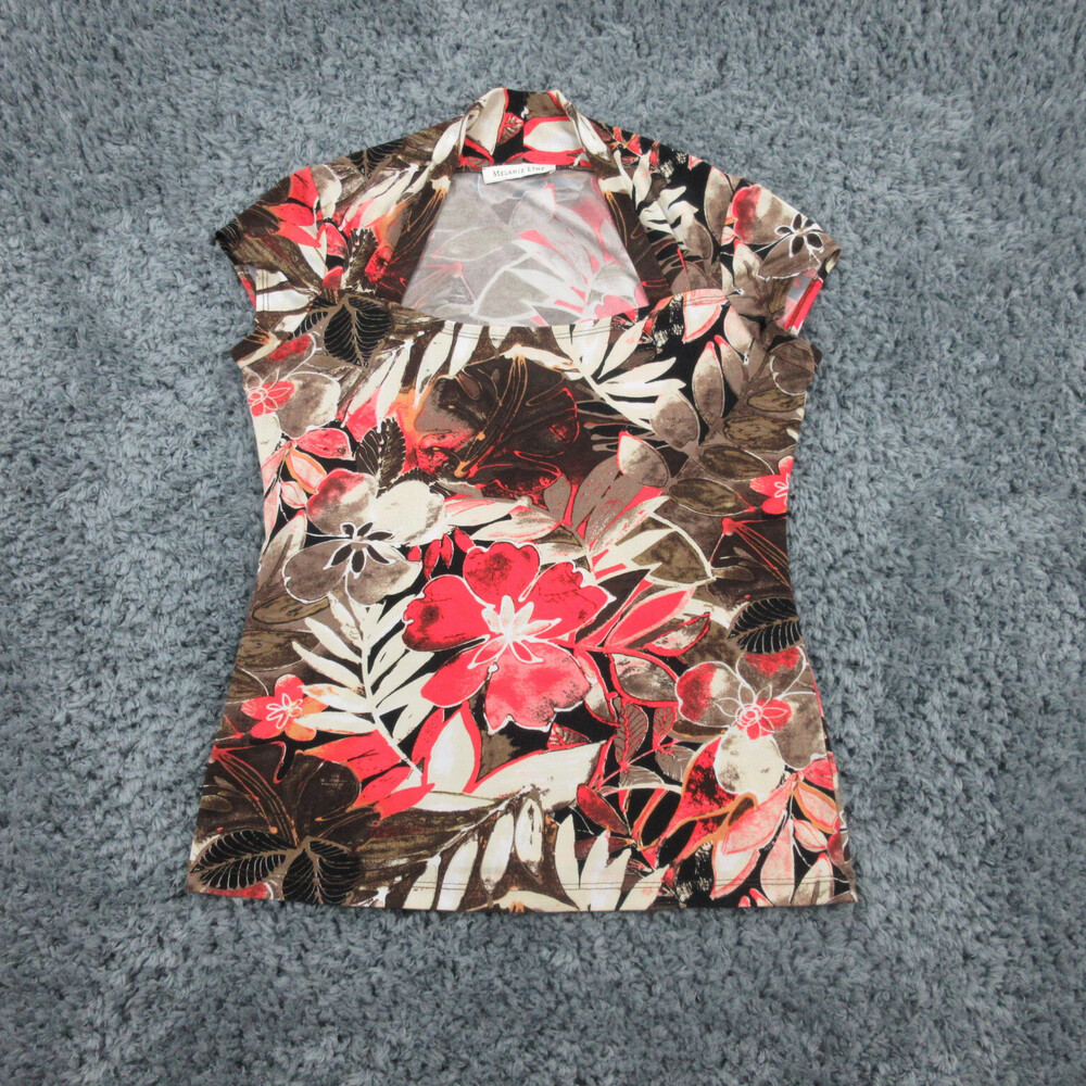 Melanie Lyne Shirt ' Womens Small Brown Beige Floral Short Sleeve Pullover